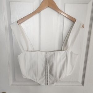 White Fox Boutique Always Happy Hour Size M White Corset Hook Front Party Top